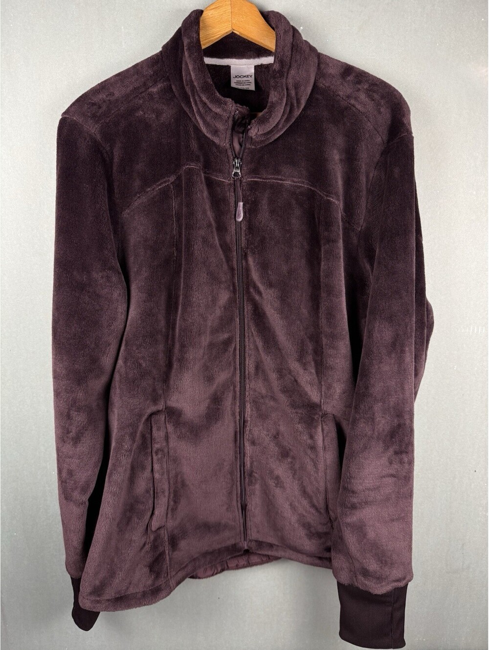 Jockey Women’s XL Plush Fleece Full Zip Jacket Brown Mock Neck Zip Pockets